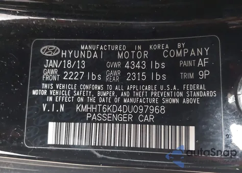 2013 Hyundai Genesis 2.0T z USA, uszkodzony, nr VIN KMHHT6KD4DU097968
